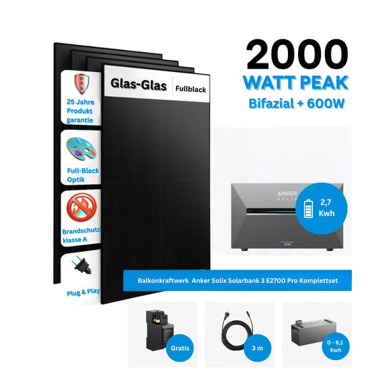 Anker SOLIX Solarbank 3 E2700 Pro Balkonkraftwerk Speicher mit 500W Solarmodul Komplettset