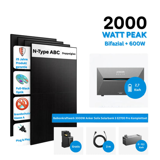 Anker SOLIX Solarbank 3 E2700 Pro Balkonkraftwerk Speicher mit 500W Solarmodul Komplettset