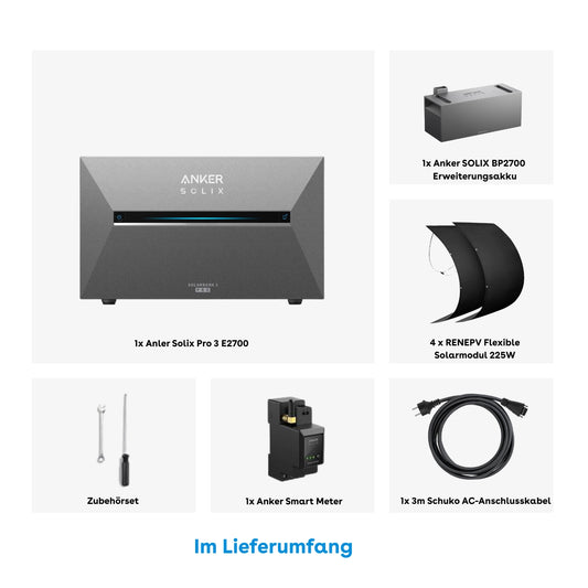 Anker SOLIX Solarbank 3 E2700 Pro Speicher 5.37kWh 225W x4 Flexibles Set
