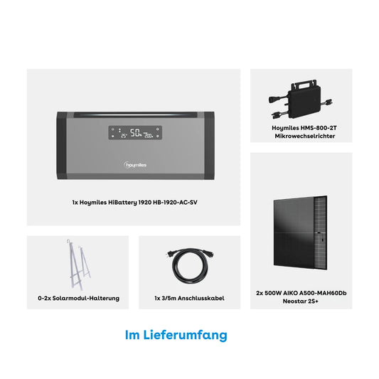 Hoymiles HiBattery 1920 AC Set mit 2×500W Solarmodule Komplettset