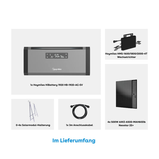 Hoymiles HiBattery 1920 AC Set mit 4×500W Solarmodule Komplettset