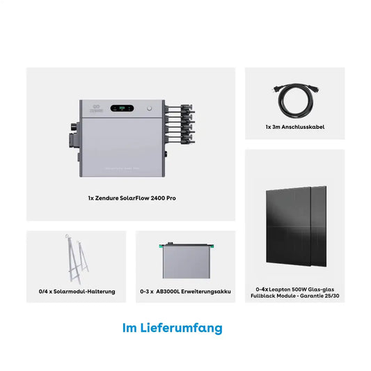 Zendure SolarFlow 2400 Pro Set mit 4×500W Solarmodule Komplettset
