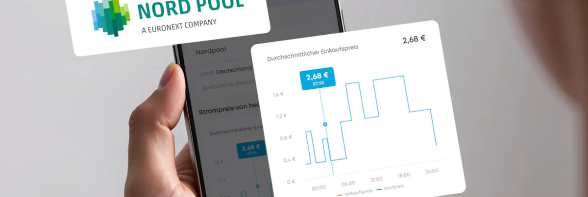 Smartphone mit Darstellung dynamischer Strompreise.