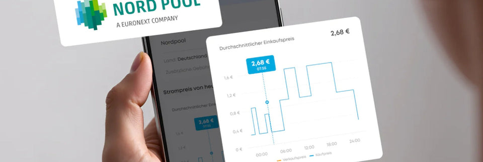Smartphone mit Darstellung dynamischer Strompreise.