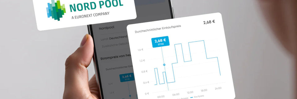 Smartphone mit Darstellung dynamischer Strompreise.