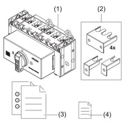 Lieferumfang des Fronius Backup Switch 1PN/3PN-63A mit Schutzabdeckungen, Anleitung und Aufkleber