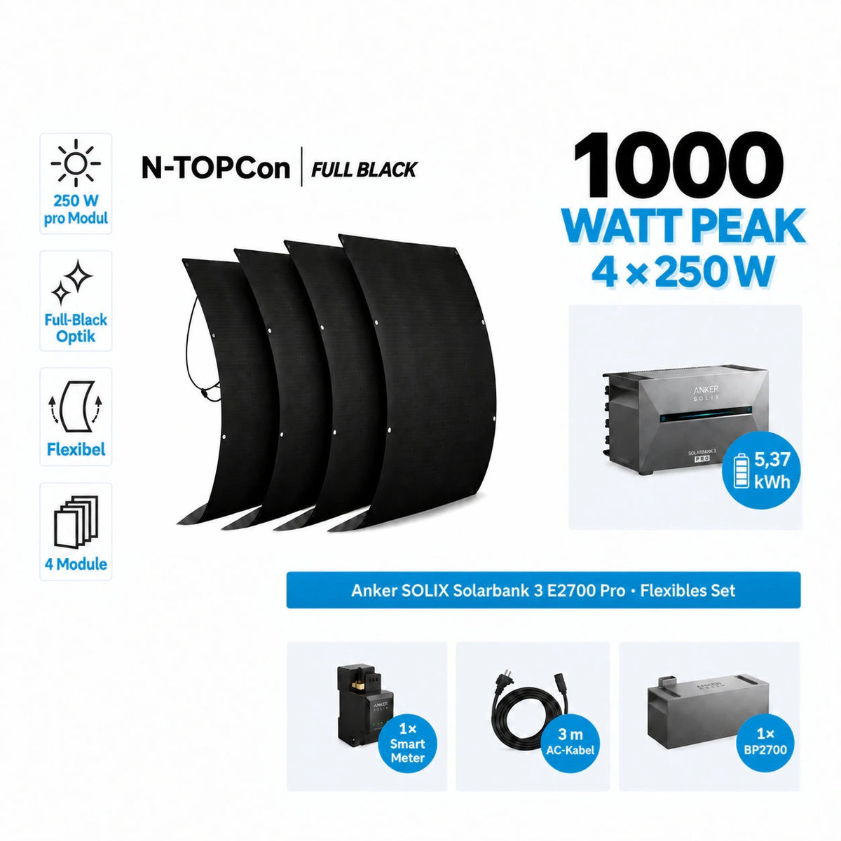 Anker SOLIX Solarbank 3 E2700 Pro Speicher 5,37 kWh 250W x4 flexibles Set