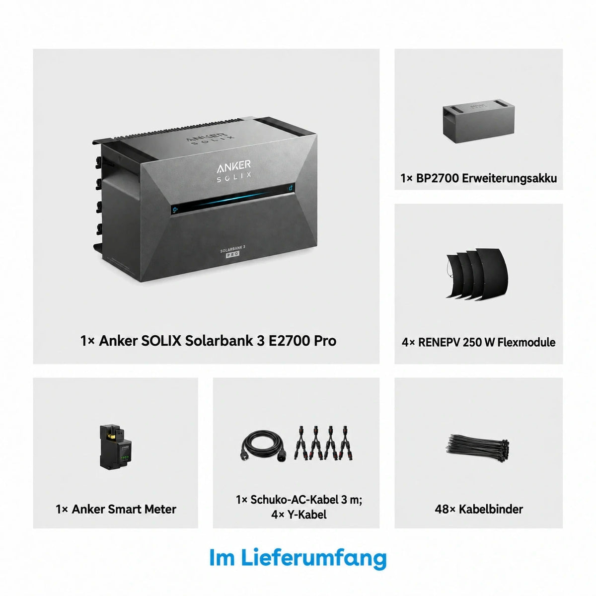 Anker SOLIX Solarbank 3 E2700 Pro Speicher 5,37 kWh 250W x4 flexibles Set