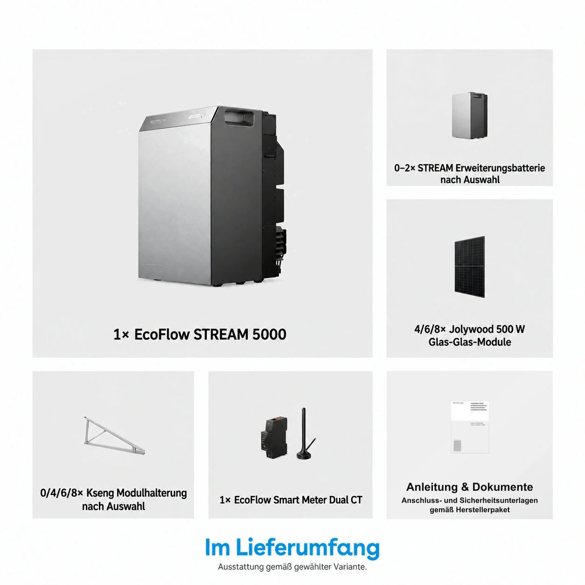 EcoFlow STREAM 5000 Komplettset mit 4–8 × 500 W Solarmodulen