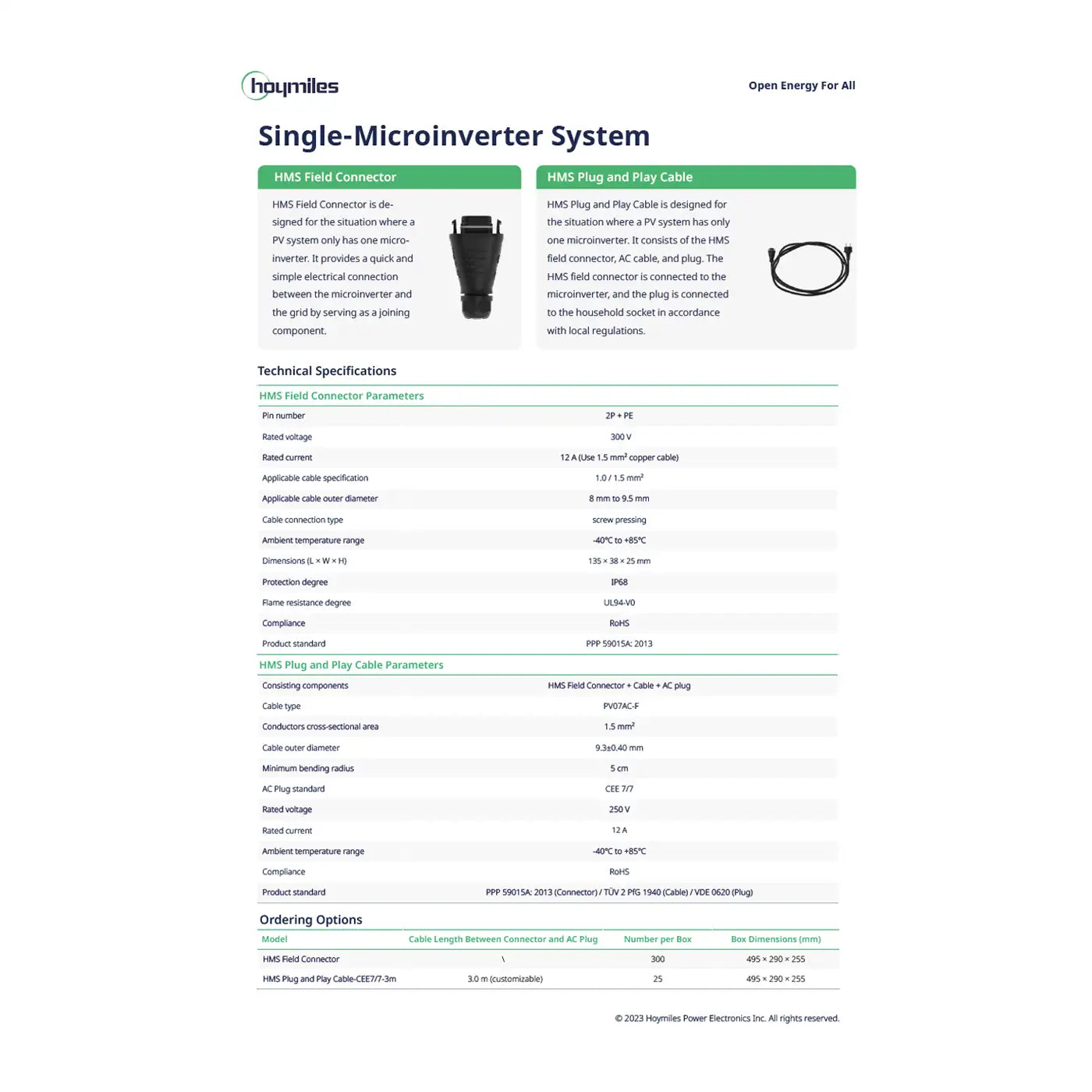 15M Anschlusskabel Balkonkraftwerk Datenblatt