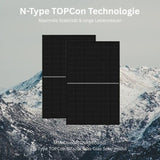 Technologie TOPCon de type N avec module solaire bifacial verre-verre MSMDxxxM10NR1-108BG dans un paysage montagneux
