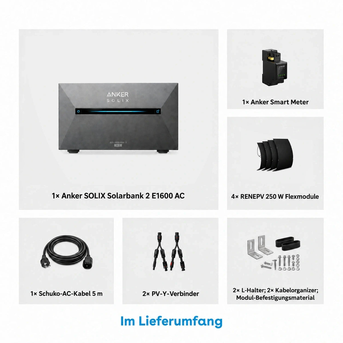 Anker AC flexibles Set 1,6 kWh 4 × 250W flexible Solarmodule