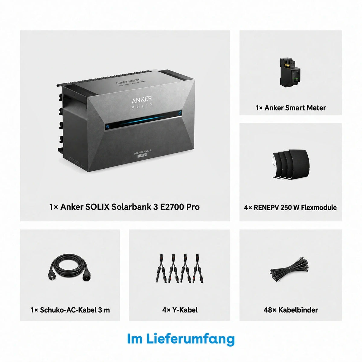 Anker SOLIX Solarbank 3 E2700 Pro Speicher 2,68 kWh 250W x4 flexibles Set