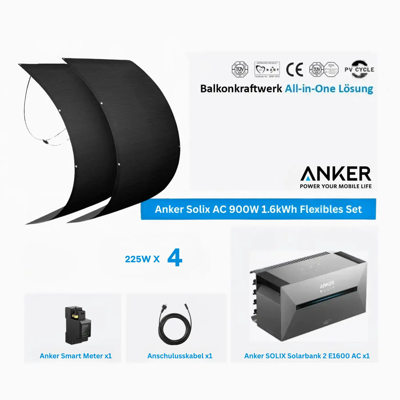 Anker AC Flexibles Set 1.6kWh 4x225W Flexible Solarmodule – Produktansicht 01