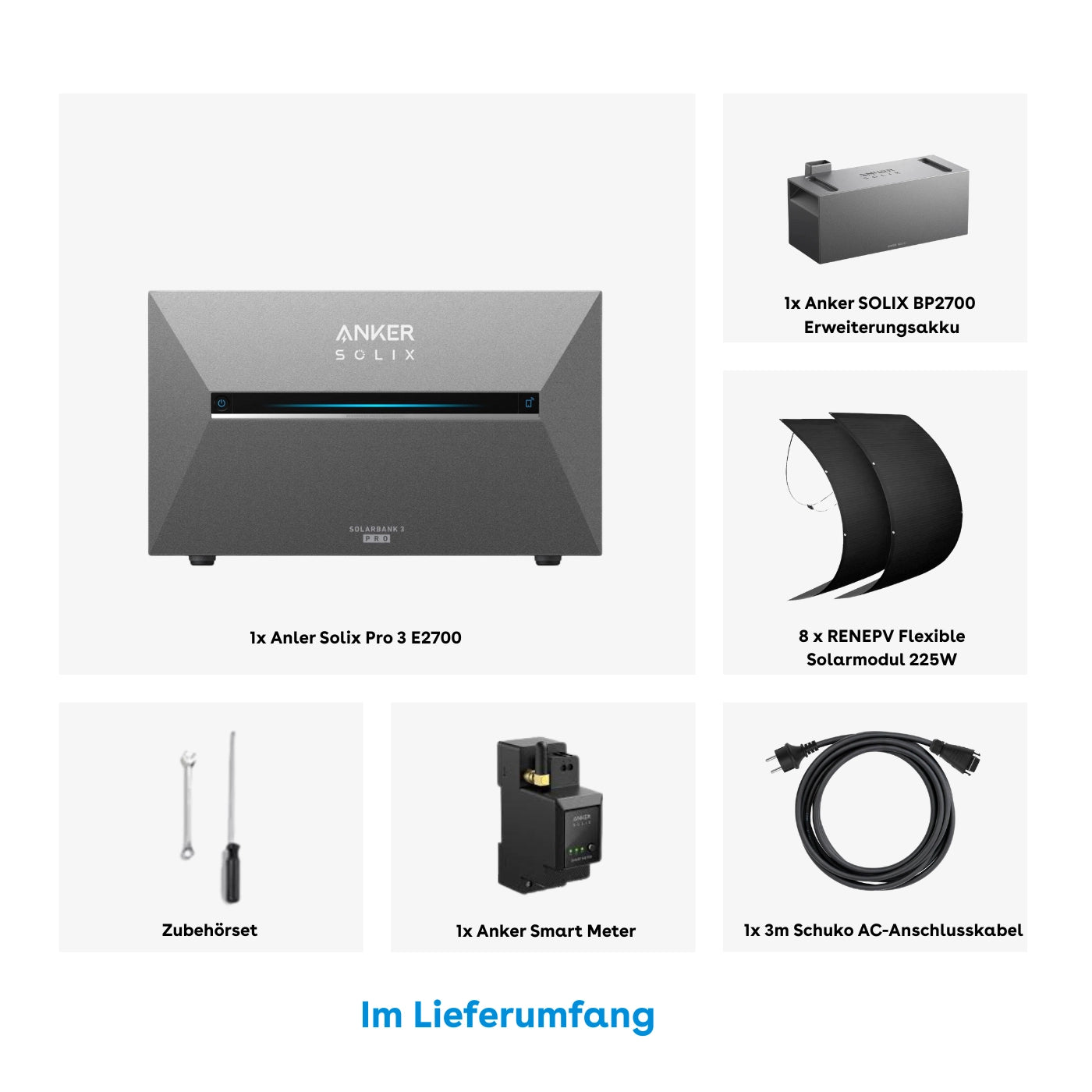 Flexible Solarmodule RENEPV mit Anker SOLIX Solarbank 3 E2700 Pro Speicher5.37kWh flexset