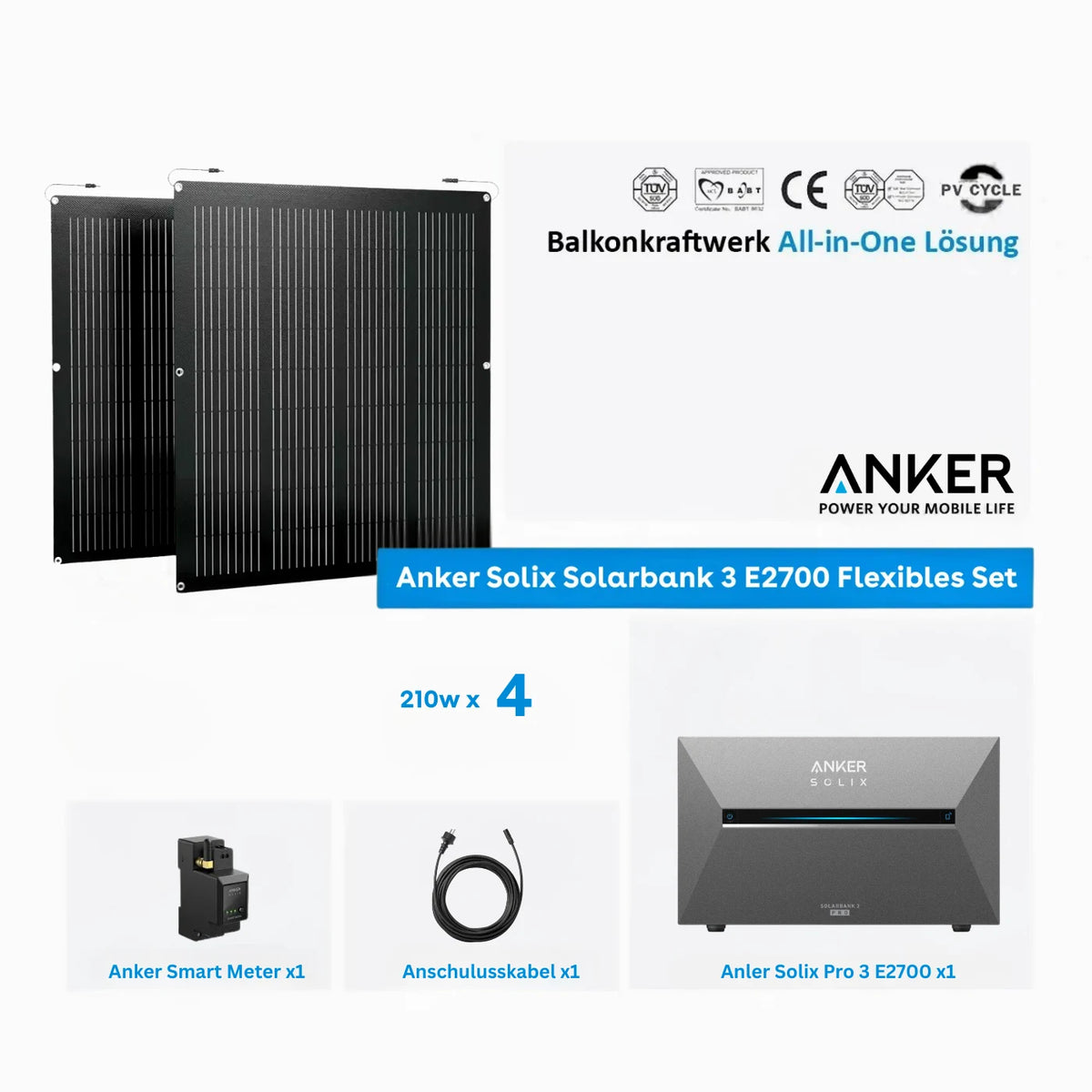 Anker solarbank 3 pro flexibles set 2 mit solarmodule 210W/Anker SOLIX Solarbank 3 E2700 Pro