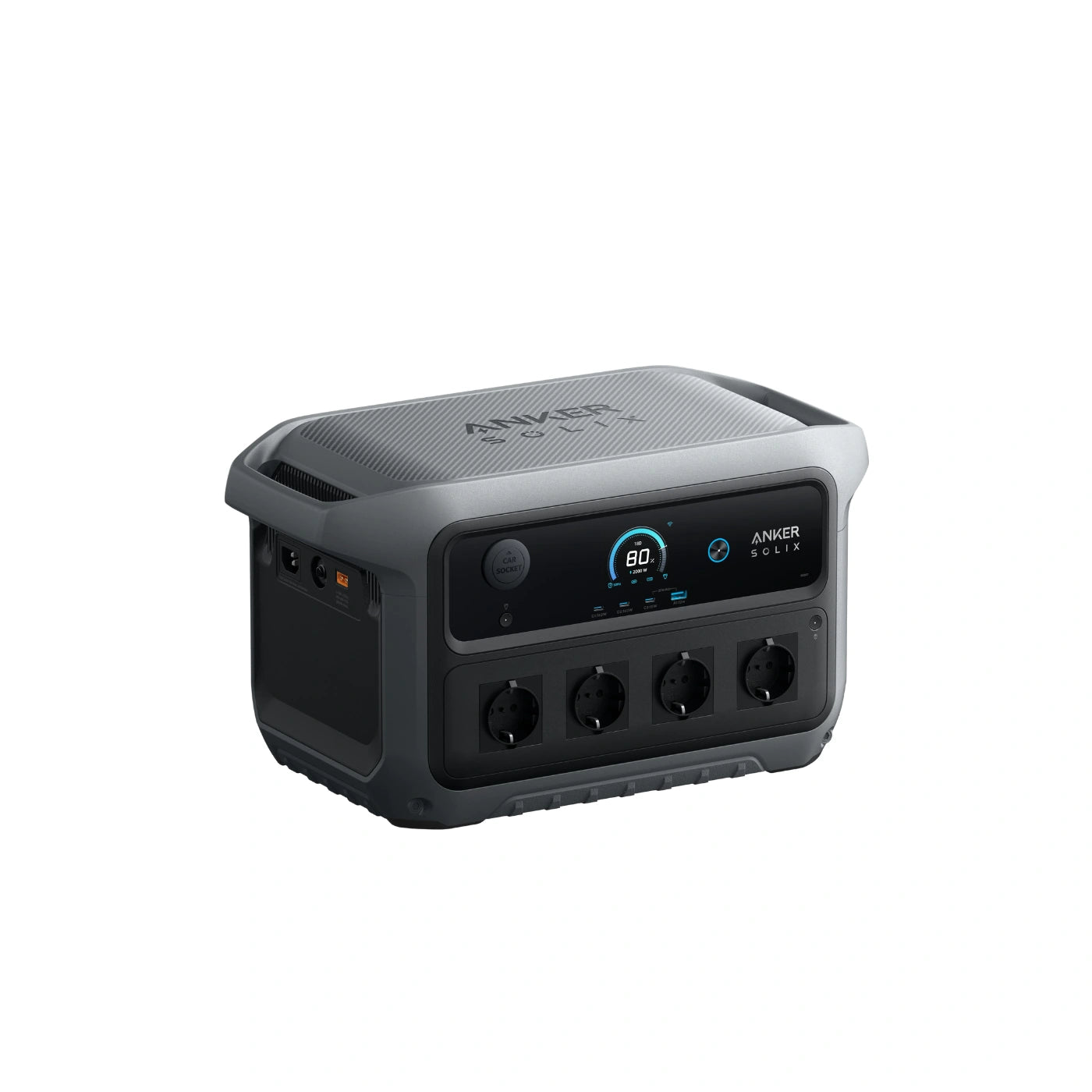Anker SOLIX C2000 Gen 2 Portable Power Station mit digitalem Display und mehreren Ausgängen.