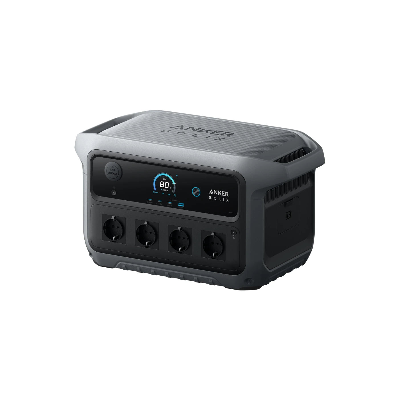 Anker SOLIX C2000 Gen 2 Portable Power Station mit Anzeige und Steckdosen für mobile Energieversorgung.