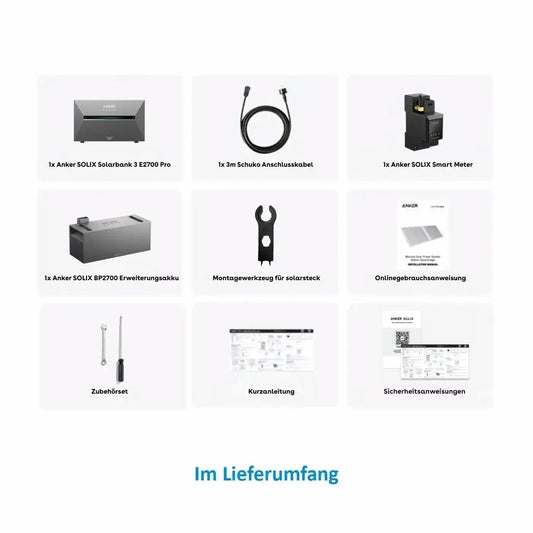 Anker SOLIX Solarbank 3 E2700 Pro + BP2700 + Smart Meter – Lieferumfang
