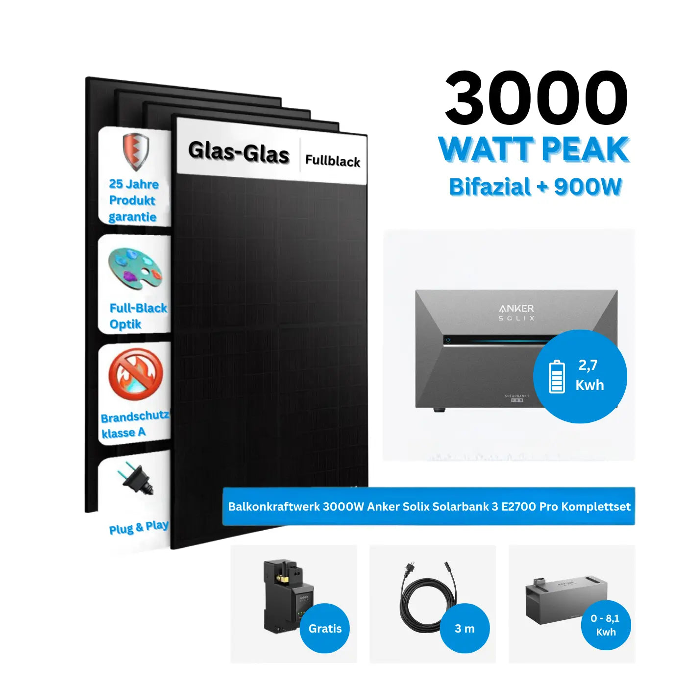 Anker SOLIX Solarbank 3 E2700 Pro Balkonkraftwerk Speicher mit 500W Solarmodul Komplettset – Produktansicht 02