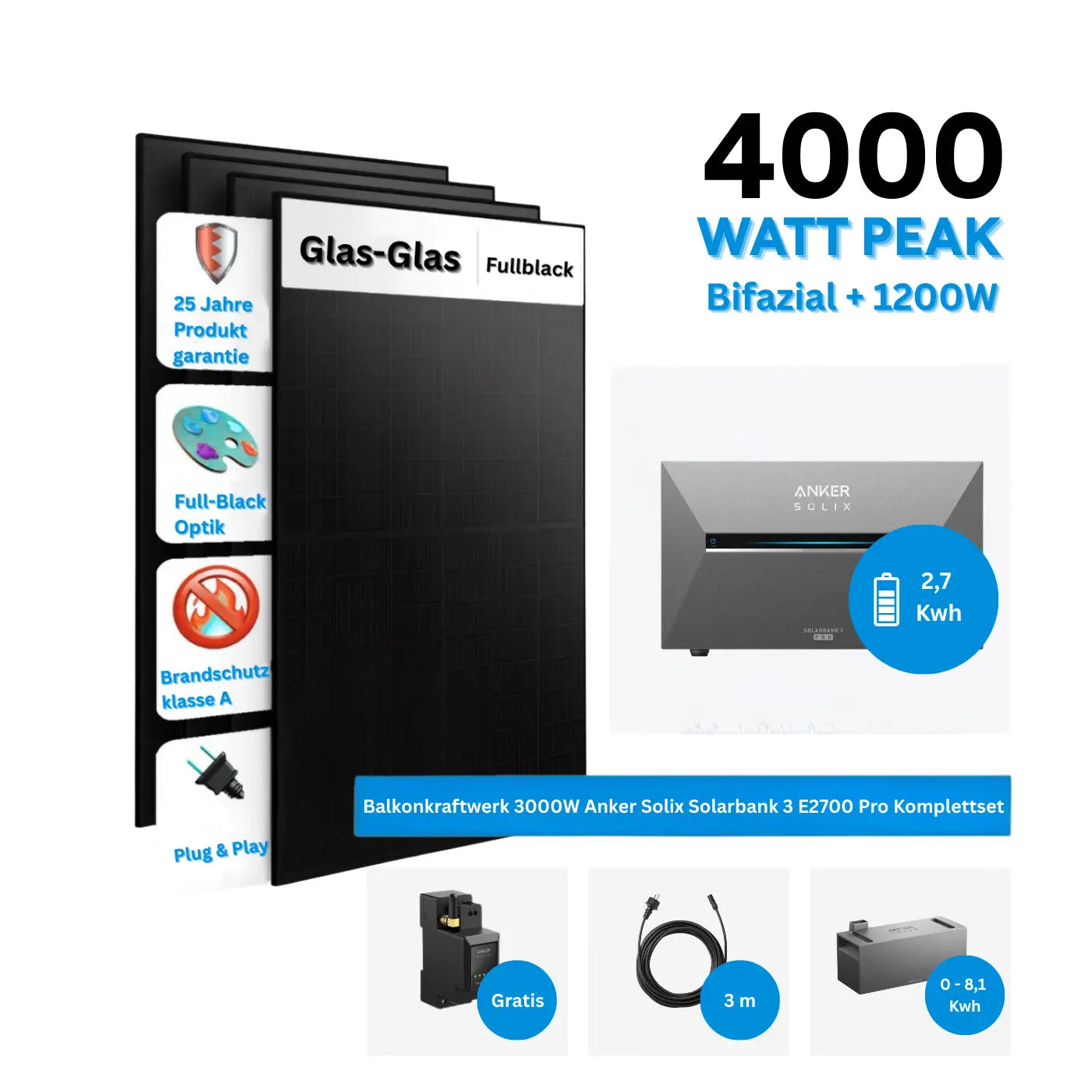 Anker SOLIX Solarbank 3 E2700 Pro Balkonkraftwerk Speicher mit 500W Solarmodul Komplettset – Produktansicht 03
