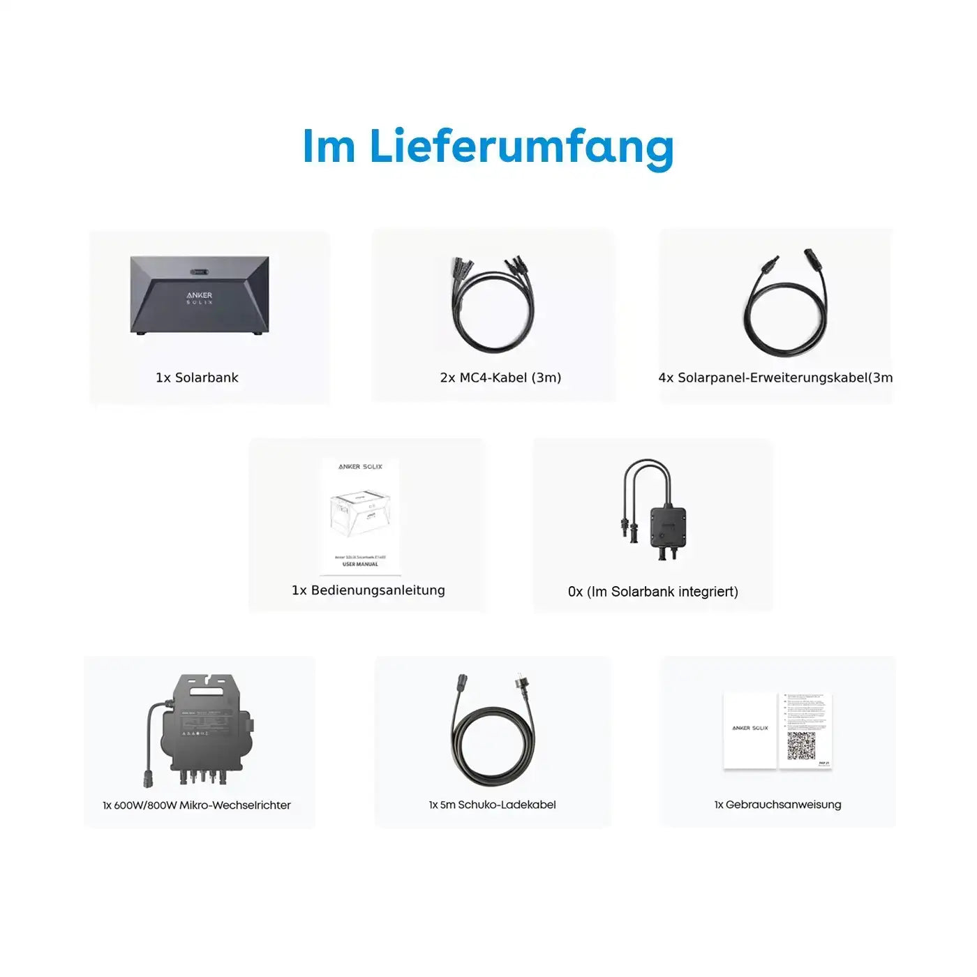 Anker SOLIX Solarbank E1600 mit MI80 Mikroinverter Lieferumfang