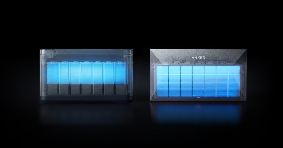 Anker SOLIX Solarbank Max mit schematischer Darstellung der Batteriezellen