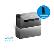 Anker SOLIX Solarbank Max AC 7-42kWh Plug&Play Komplettset mit kostenlosem Smart Meter auf einem weißen Hintergrund.