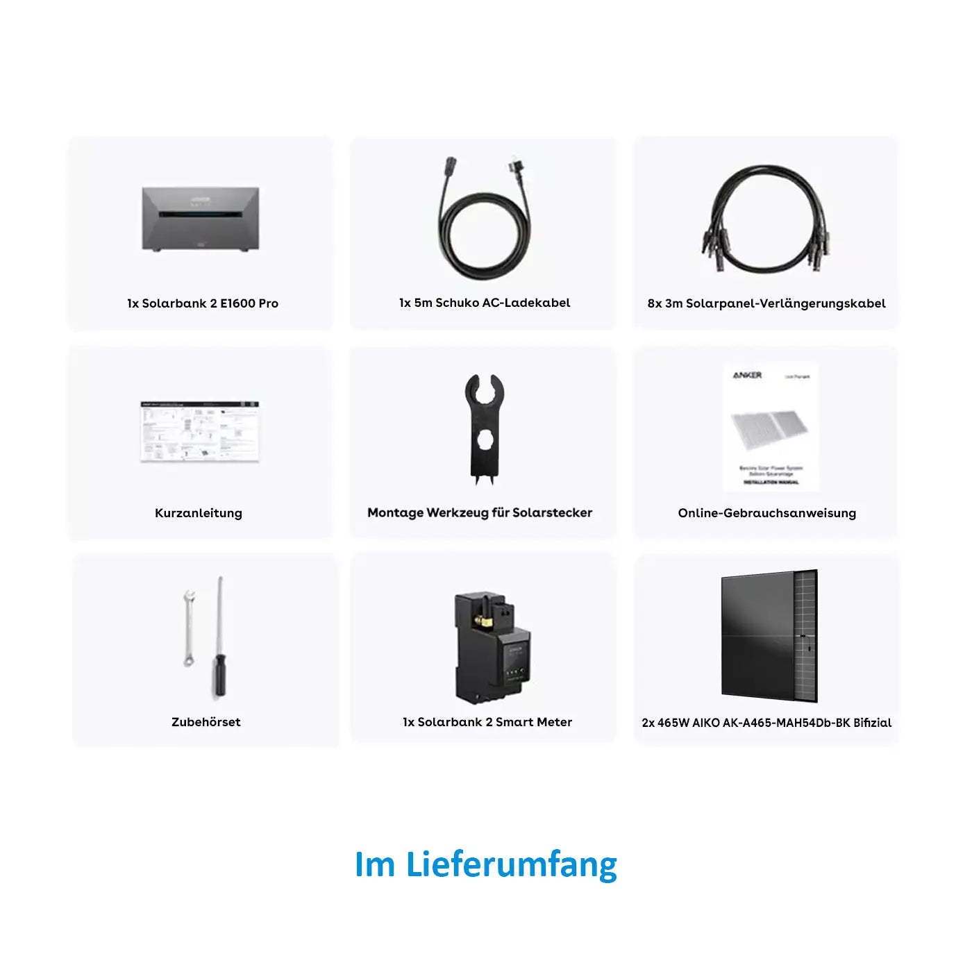 Anker Solix Balkonkraftwerk 930W 2x465W Aiko Lieferumfang