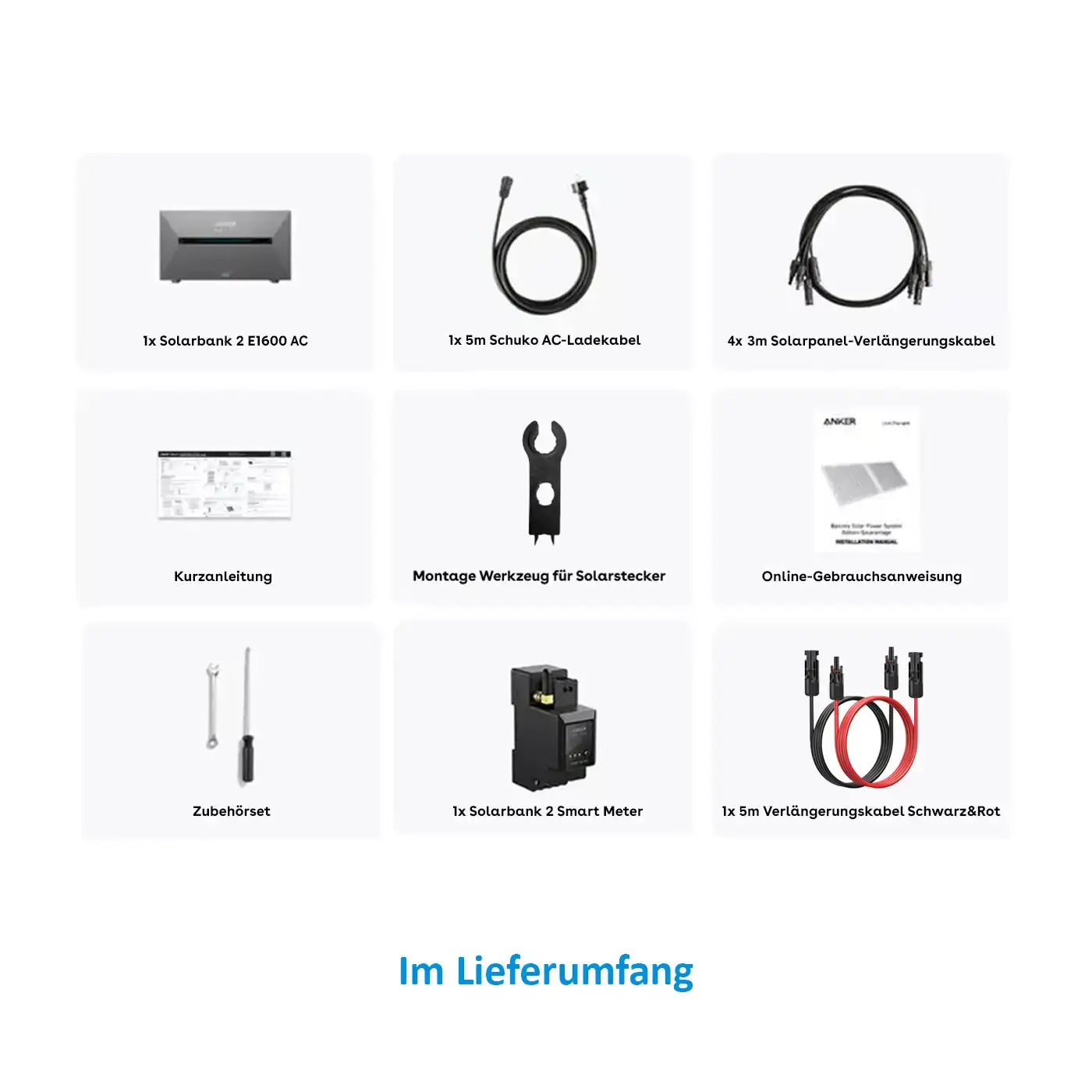 Anker SOLIX Solarbank 2 E1600 AC Speicher 1.6kWh – Lieferumfang