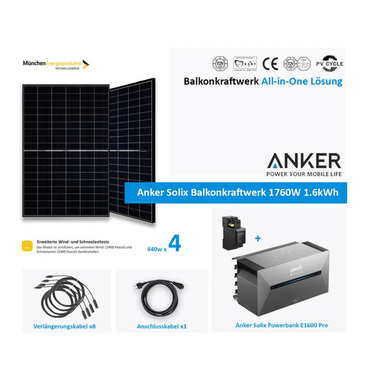 Anker Solix Balkonkraftwerk 1760W 4x440W München Solar Glas-Glas mit Speicher