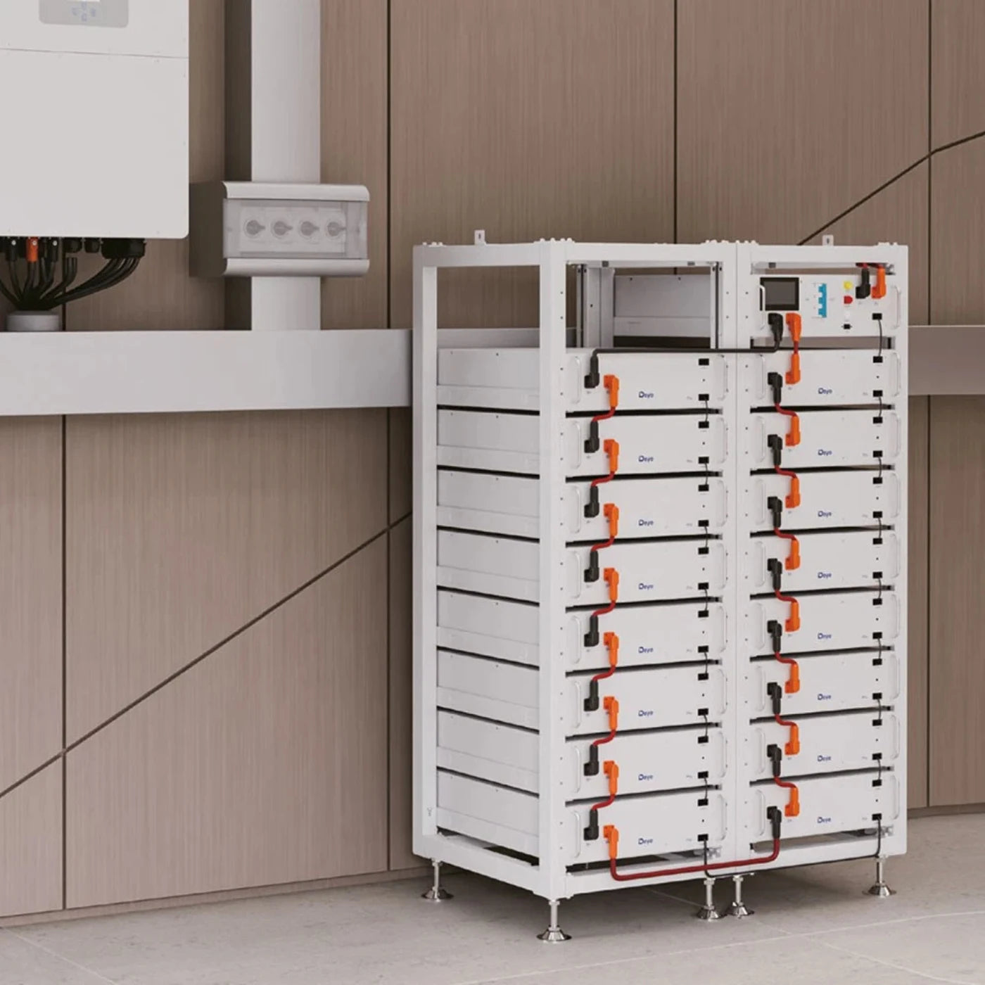 DEYE - BOS-G Pack 5.1 Pro Hochvolt-Lithium-Eisenphosphat-Speicher in moderner Umgebung