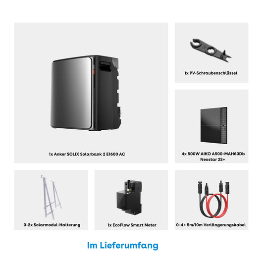 EcoFlow STREAM Ultra X Stromspeicher mit 4 × 500W Solarmodule Vollschwarz