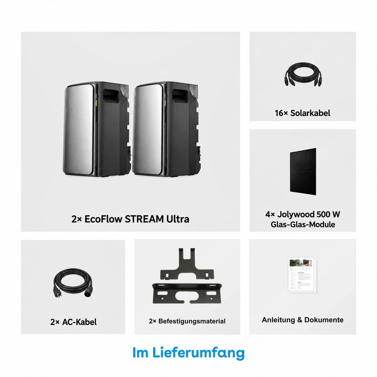 EcoFlow STREAM Ultra ×2 2000W AllinOne Stromspeicher mit 4 × 500W Solarmodule Komplettset