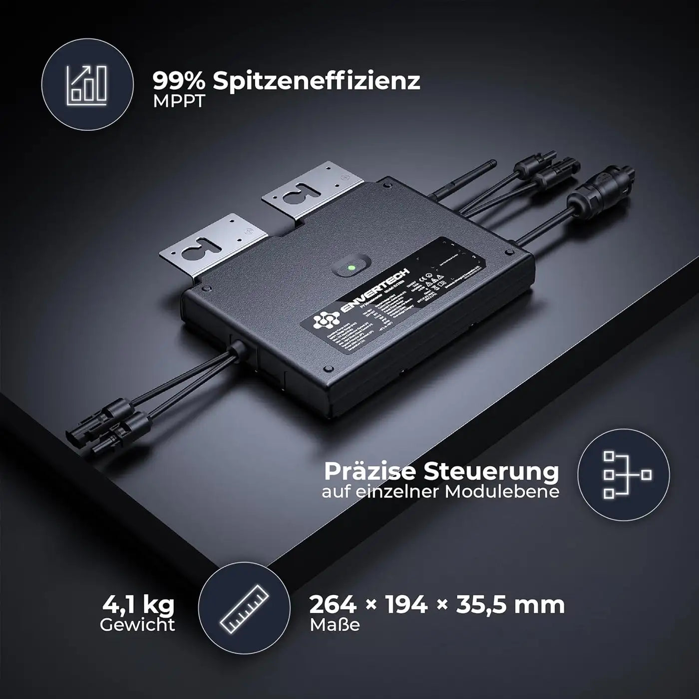 Envertech EVT1000B Mikro-Wechselrichter mit Schuko-Kabel – Produktansicht 02