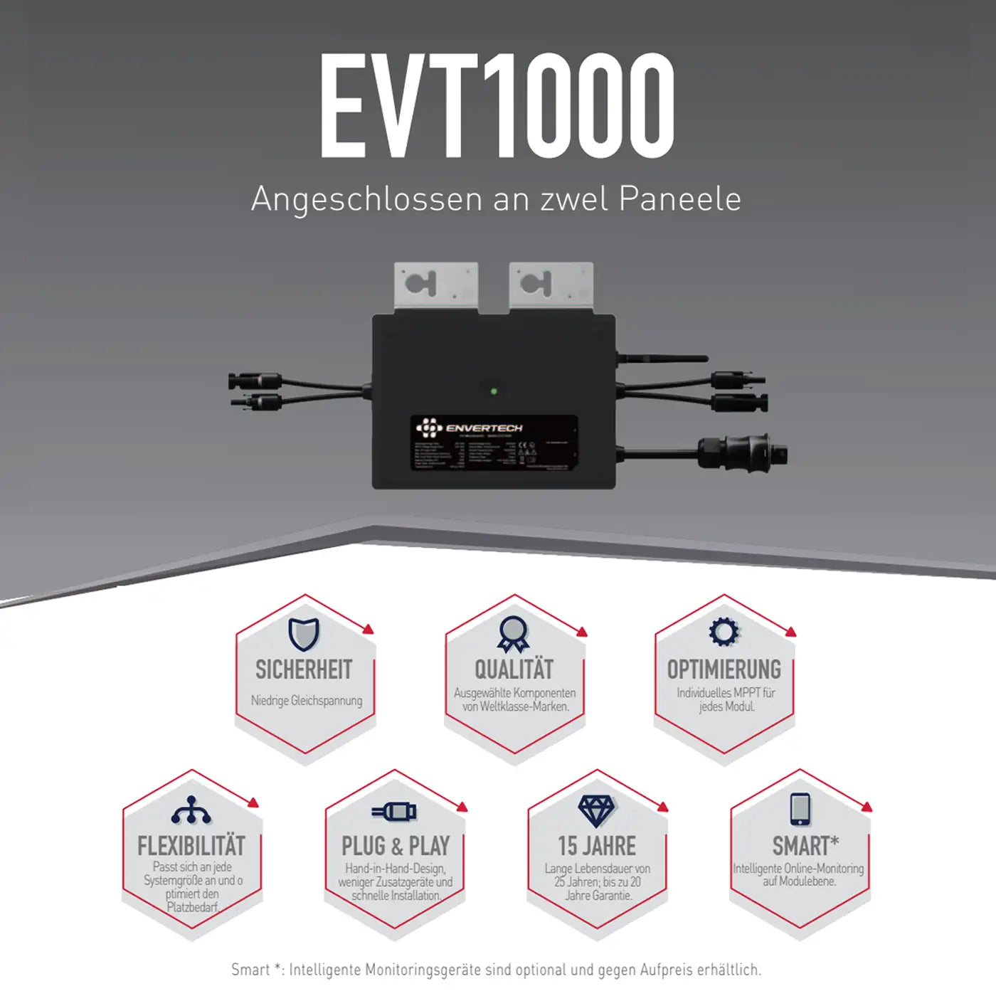 Envertech EVT1000B Mikro-Wechselrichter mit Schuko-Kabel – Produktansicht 03