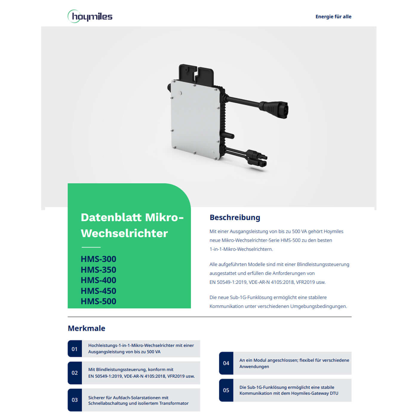 Hoymiles HMS-500-1T Datenblatt