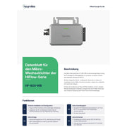Hoymiles HF-800-WB Hiflow Mikrowechselrichter WIFI Integriert Datenblatt mit Funktionen und Beschreibung