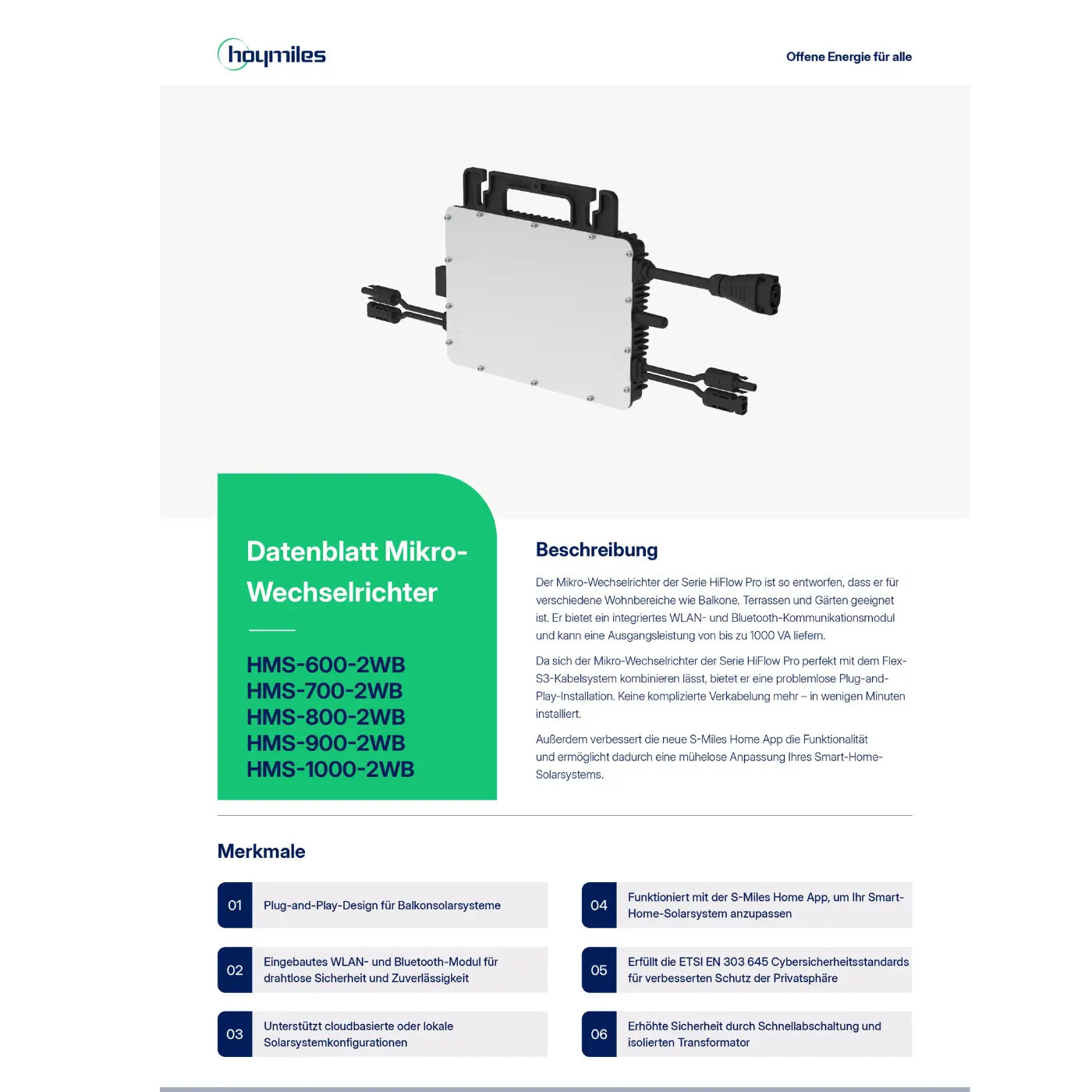 Hoymiles HMS-800-2WB Hiflow Mikrowechselrichter WIFI Integriert