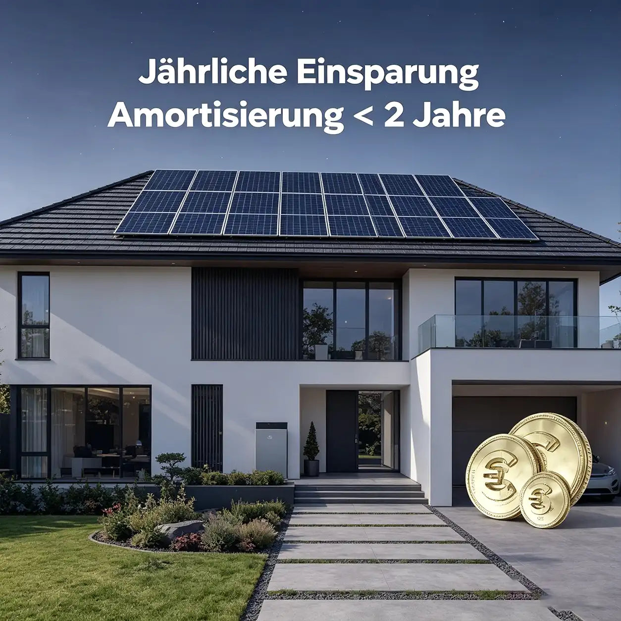 Wohnhaus mit Solaranlage und Hoymiles HiBattery 4020 zur Amortisationsdarstellung