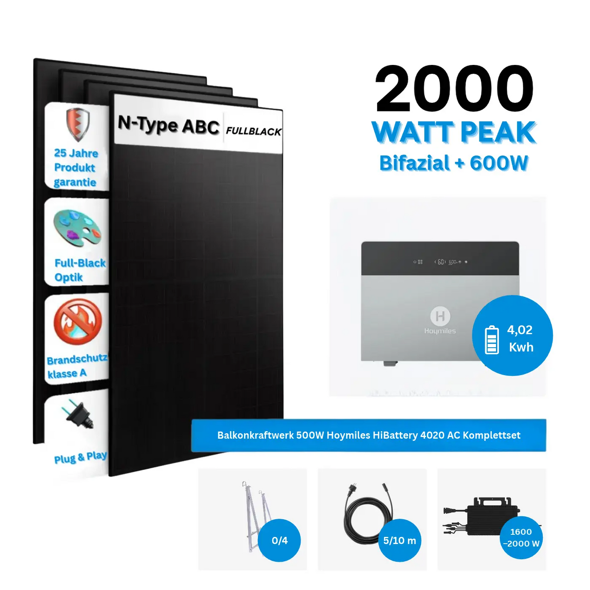 Hoymiles HiBattery 4020 AC Set mit 4 × 500W Solarmodule Komplettset