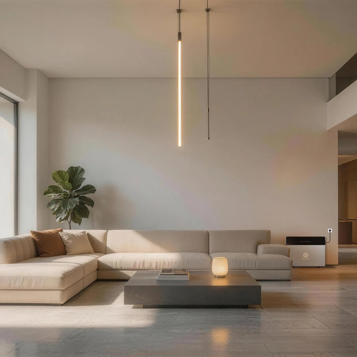 Hoymiles HiBattery 4020 X als kompakter Speicher in einem hellen Wohnraum