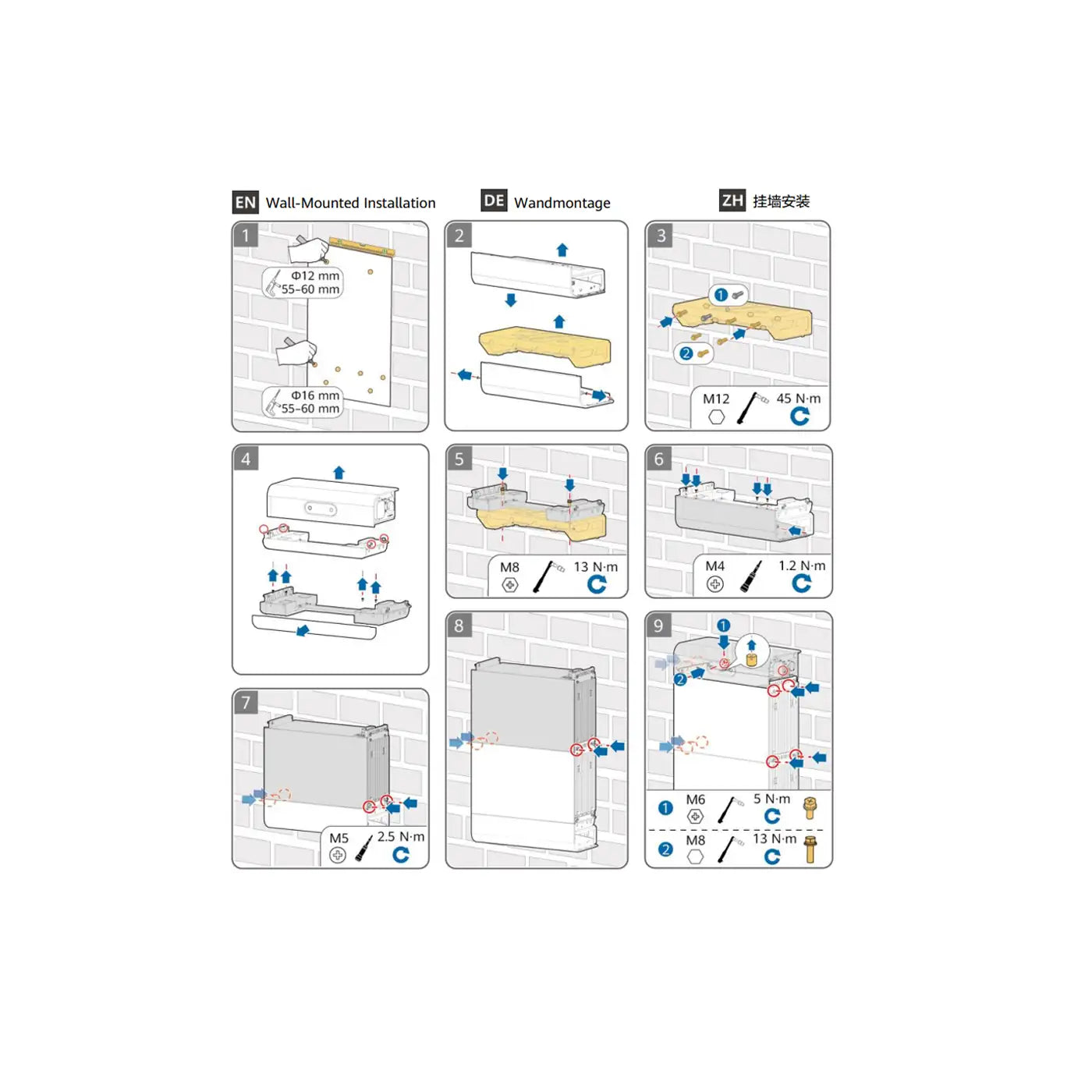 Huawei LUNA2000 Wandhalterung für HUAWEI LUNA2000-7/14/21-S1 Speicher – Montageansicht 4