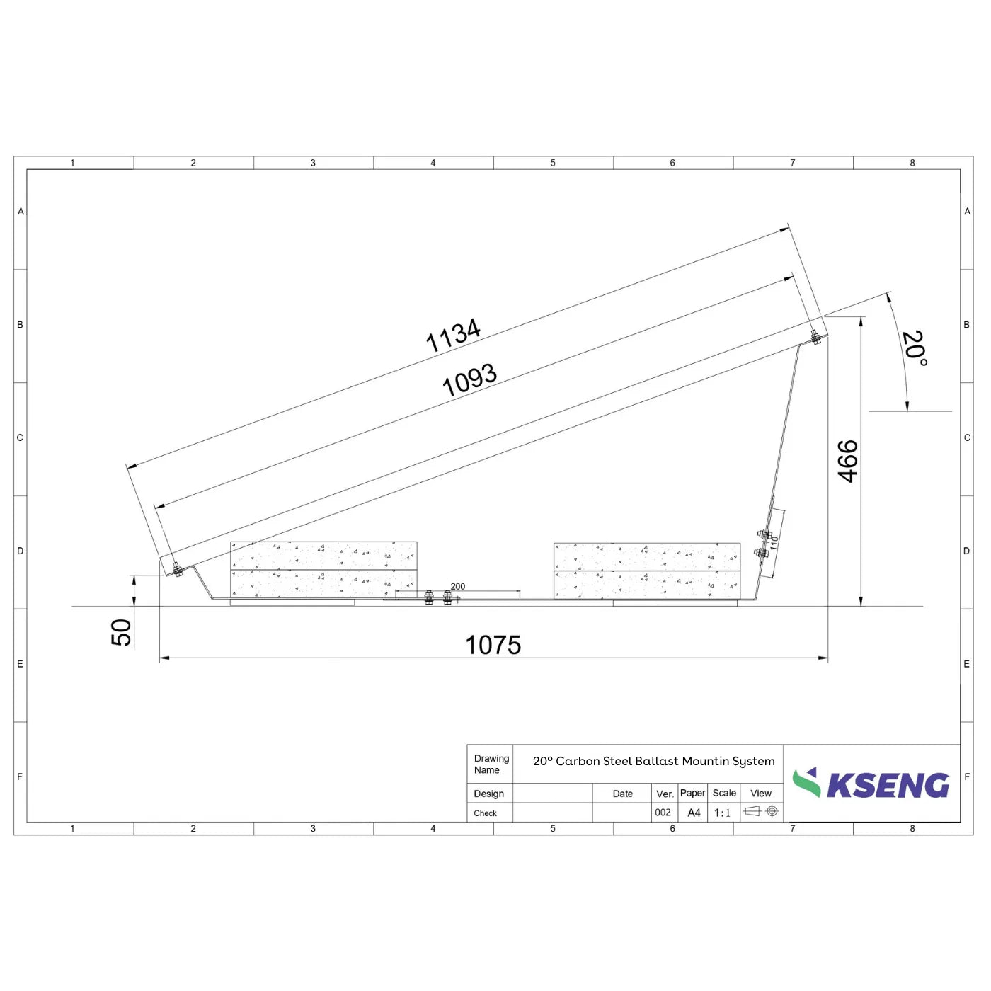 KSENG Flachdach Ballast-Montagesystem 20° für PV-Module