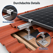 Detailansicht des KSENG Ziegeldach-Montagesystems mit Modulklemme und Dachhaken