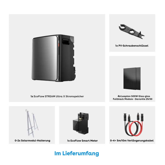 Sistema de almacenamiento de energía EcoFlow STREAM Ultra X con 4 paneles solares de 500 W, totalmente negro
