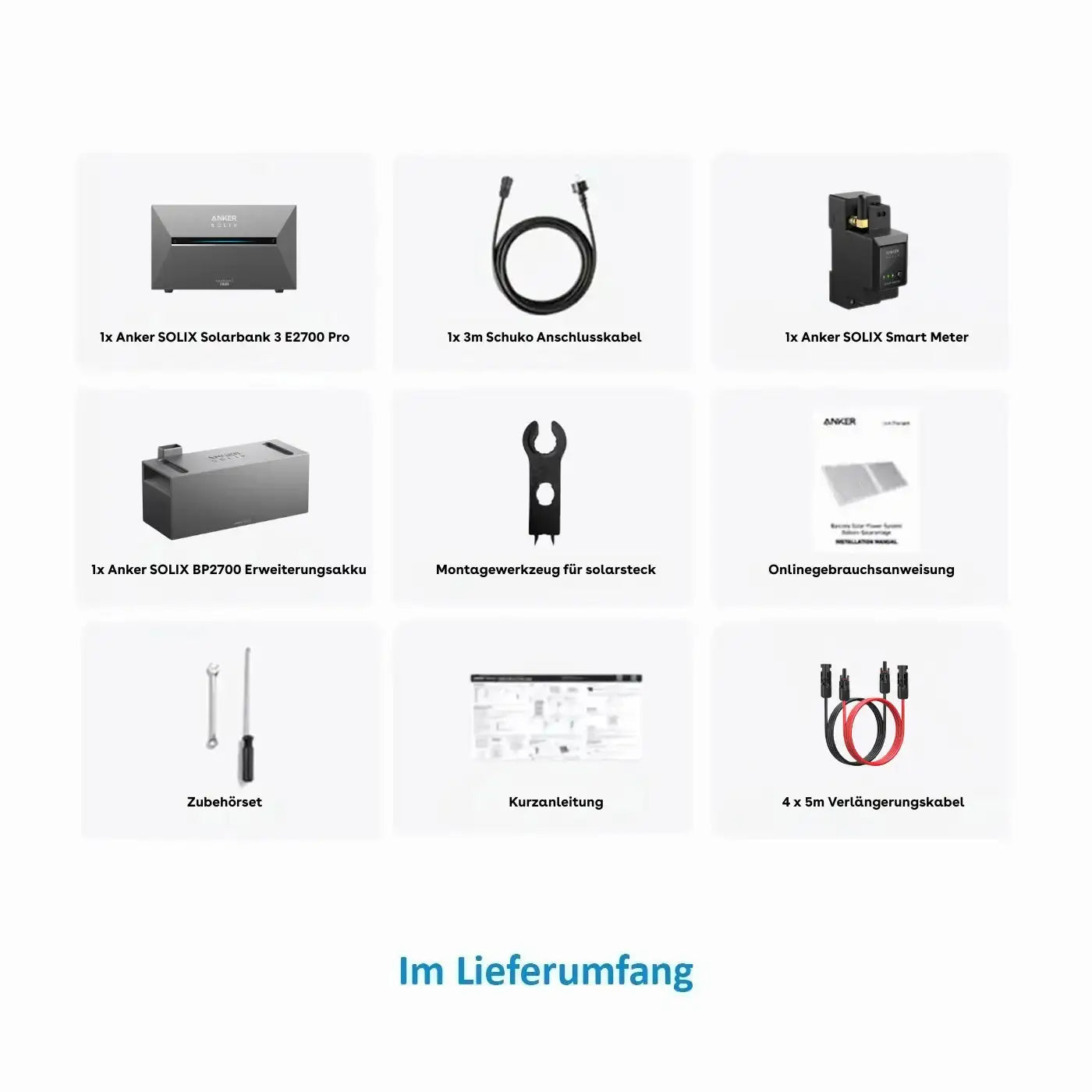 Anker SOLIX Solarbank 3 E2700 Pro Speicher Komplettset – Lieferumfang