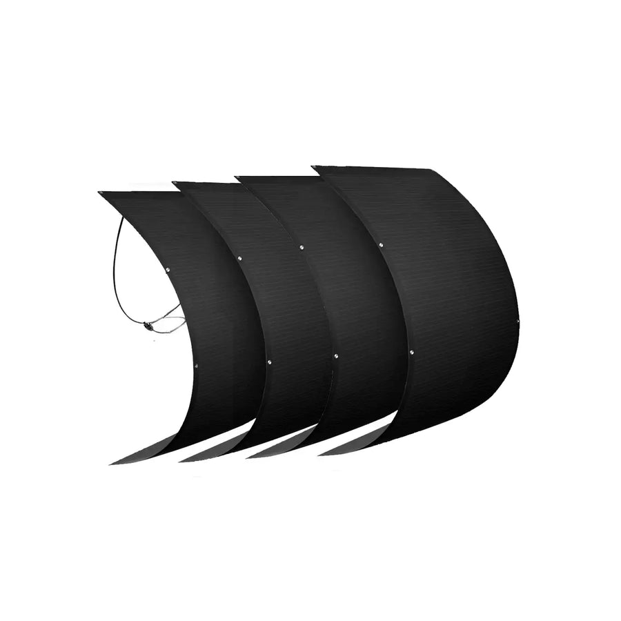 Flexible Solarmodule RENEPV 900W 4x225W N-TOPCon für Balkonkraftwerk, vier schwarze gebogene Module.