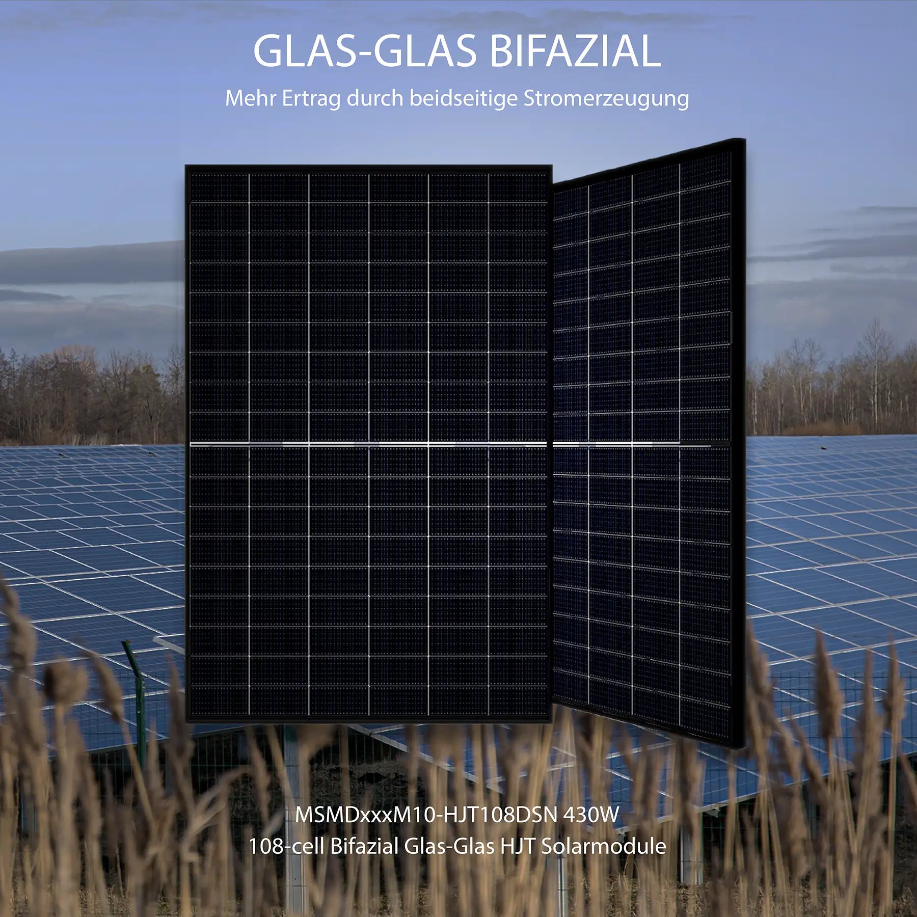MSMDxxxM10 HJT108DSN 430W solar module glass-glass bifacial HJT