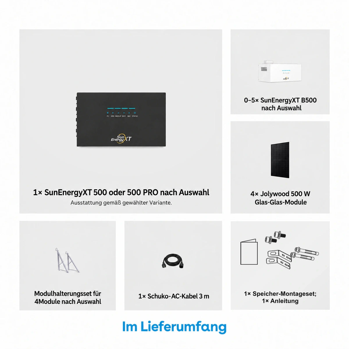 SunEnergyXT 500 / 500 PRO Speicher-Komplettset mit 4× 500-W-Solarmodulen